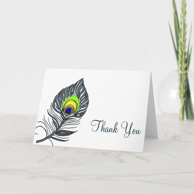 Cartão De Agradecimento Peacock Feather Obrigado Glamt Note Cards (Frente)