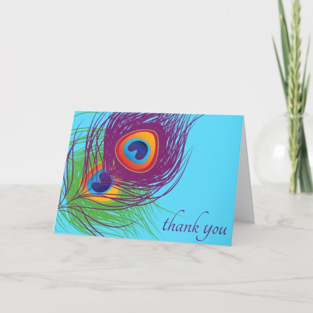 Cartão De Agradecimento Peacock Feathers Thank You Card (Frente)