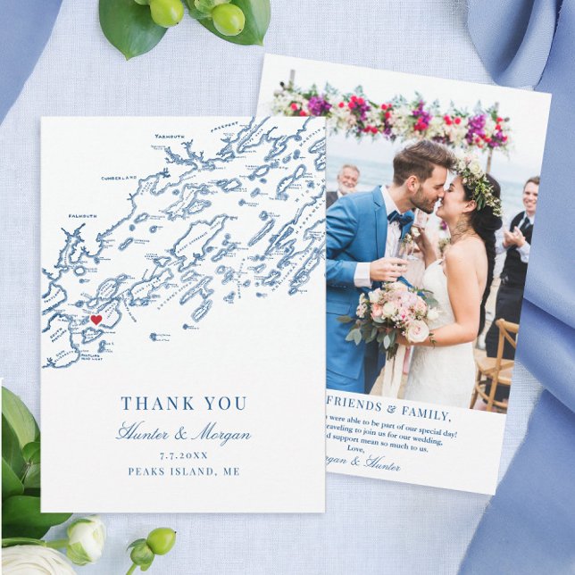 Cartão De Agradecimento Peaks Island Maine Wedding Flat (Peaks Island Maine destination wedding photo thank you card)