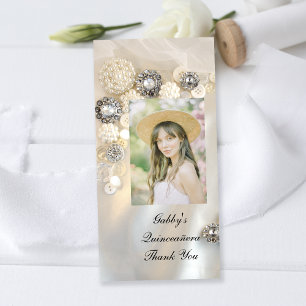 Cartão De Agradecimento Pearl Diamond Button Quineañera Obrigado