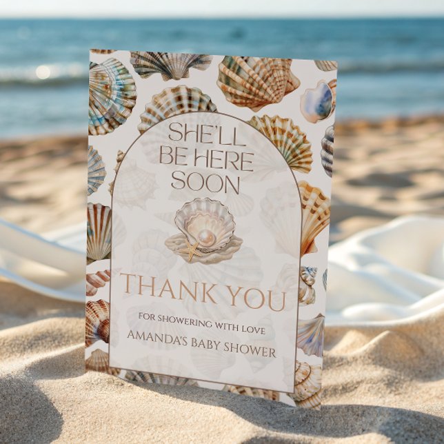 Cartão De Agradecimento Pearl Under The Sea You Soon Girl Baby Shower (Criador carregado)