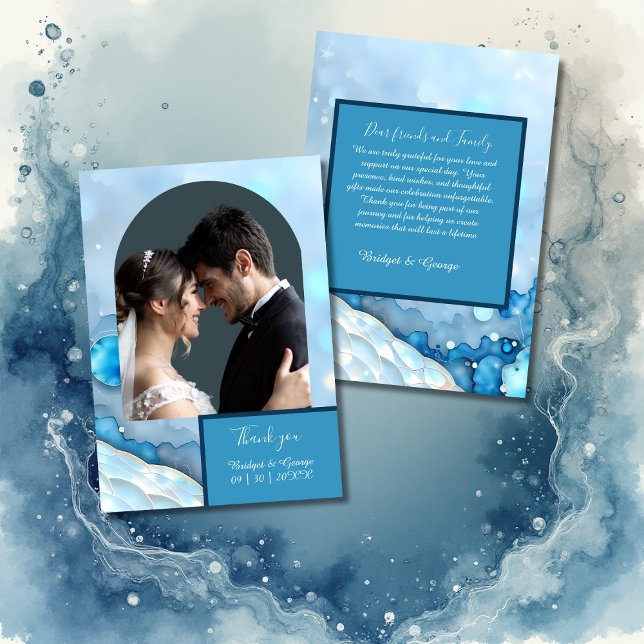 Cartão De Agradecimento Pearlescente de Abstrato de Aquarela Azul Luxurist (Criador carregado)