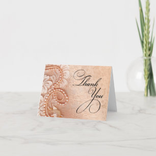 Cartão De Agradecimento Pearls and Lace Thank You   perfect peach