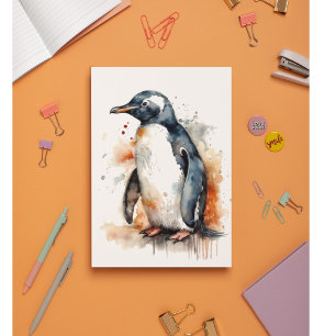 Cartão De Agradecimento Pedras Soltas Pinguim De Aquarela