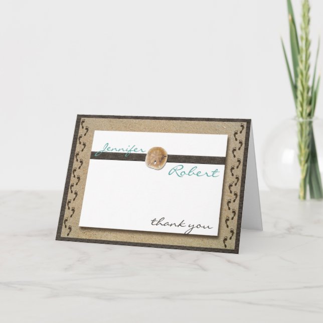 Cartão De Agradecimento Pegadas no obrigado da areia você (Frente)