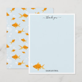 Cartão De Agradecimento Peixe Dourado Fofo Nadando na Água Nome Personaliz