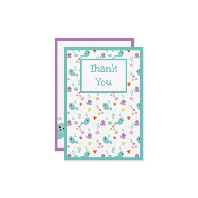 Cartão De Agradecimento Peixe Fofo Polvo Verde Menta Menino Menina (Frente/Verso In Situ)