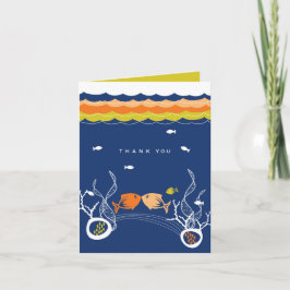 Cartão De Agradecimento Peixes Beijando-se Corais e Ondas do Oceano Azul C