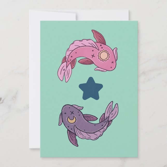 Cartão De Agradecimento Peixes Koi Sol e Lua | Arte Celestial de Peixes (Frente)