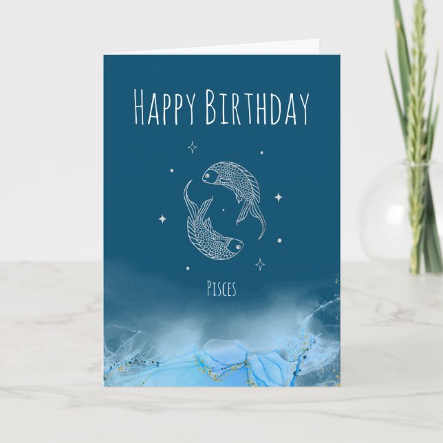 Cartão De Agradecimento Peixes zodiádicos de aniversário personalizados -  (Frente)