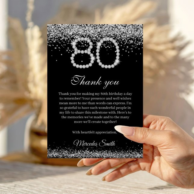 Cartão de Agradecimento pelos 80 Anos da Elegant D (Silver Diamond 80th Birthday Thank you card)