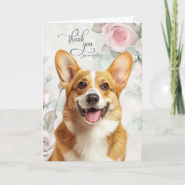 Cartão De Agradecimento Pembroke Welsh Corgi Dog and Pink Roses