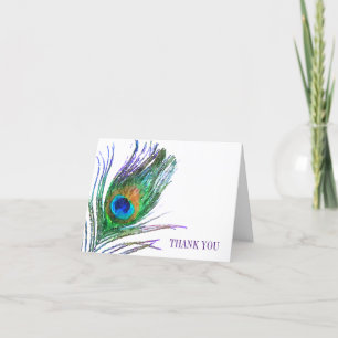 Cartão De Agradecimento Pena de pavão em aquarela