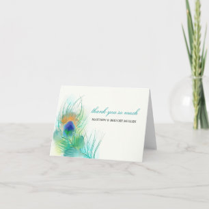 Cartão De Agradecimento Pena de Pavão em Aquarela Obrigado