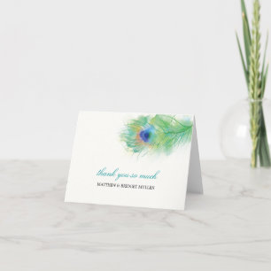 Cartão De Agradecimento Pena de Pavão em Aquarela Obrigado