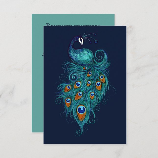 Cartão De Agradecimento Penas de Pavão Azul Pavões (Frente/Verso)