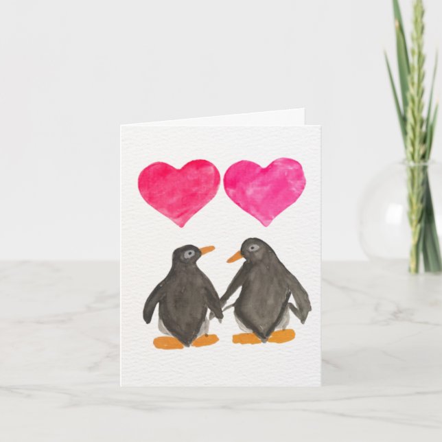 Cartão De Agradecimento Penguin Love Valentine's Day Card (Frente)