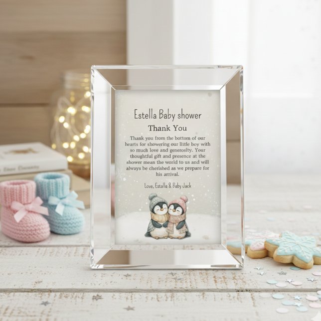 Cartão De Agradecimento Penguin Winter Twins Baby Shower Boy Girl Neutral (Criador carregado)