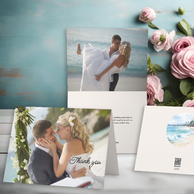Cartão De Agradecimento Pensamento de Picture Beach 2 Photo 2 (Wedding photo thank you cards from the Summer Beach Wedding Collection by Darling & May)