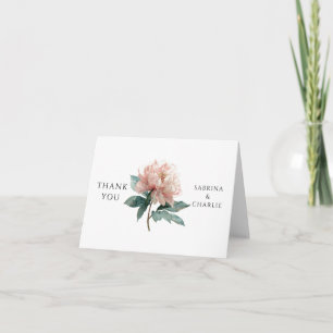 Cartão De Agradecimento Peônia Rosa Bege em Aquarela Floral Elegante