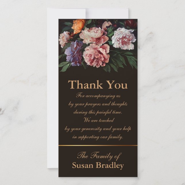 Cartão De Agradecimento Peônias 1 obrigado da simpatia você selo de (Frente)