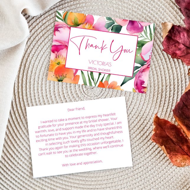 Cartão De Agradecimento Peônias laranja rosa elegante chá de noiva (Pink peach orange peonies elegant bridal shower thank you card bold colorful spring summer thank you)