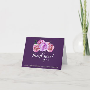 Cartão De Agradecimento Peônias violeta beijo de ameixa casamento agradeci