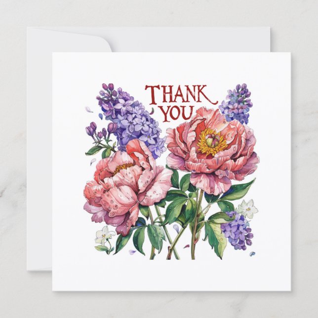 Cartão de Agradecimento Peonies & Lilacs (Frente)