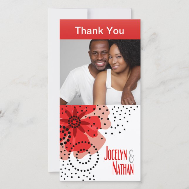 Cartão De Agradecimento Pepper Poppies Foto Obrigado Red (Frente)