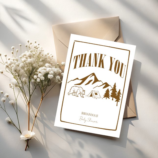 Cartão De Agradecimento Pequena chá de fraldas da aventura da câmara (Little camper adventure awaits boho baby shower thank you cards terracotta modern sketch cards)