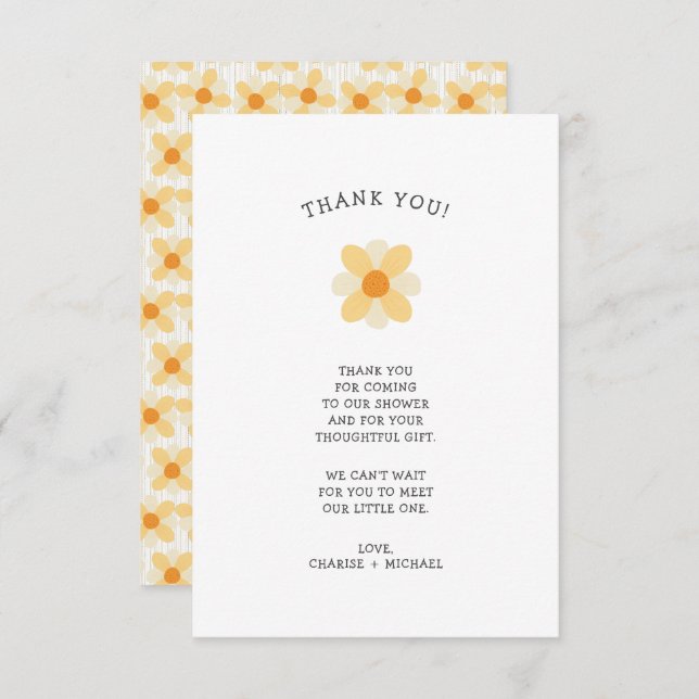 Cartão De Agradecimento Pequena chá de fraldas Daisy, obrigado nota (Frente/Verso)