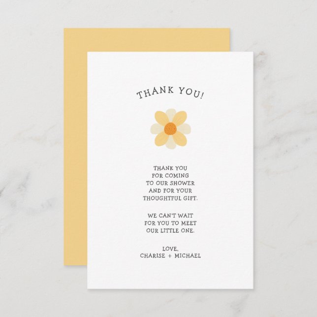 Cartão De Agradecimento Pequena chá de fraldas Daisy, obrigado nota (Frente/Verso)