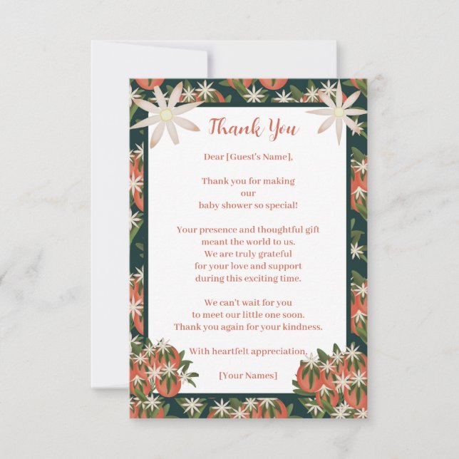 Cartão De Agradecimento Pequena Clementina Cutia| Chá de fraldas de Tema C (Frente)