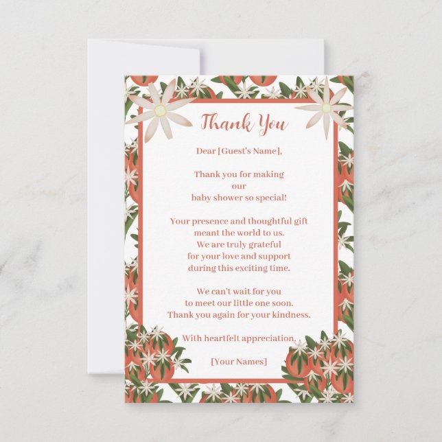 Cartão De Agradecimento Pequena Cutie Clementine | Chá de fraldas Citrus (Frente)