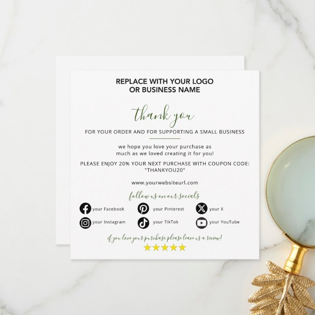 Cartão De Agradecimento Pequena empresa Obrigado pelo seu pedido (Frente/Verso In Situ)