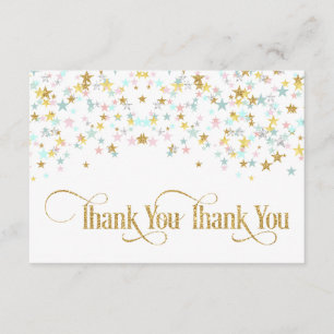 Cartão De Agradecimento Pequena Estrela Brilhante Obrigado Branco ou Qualq