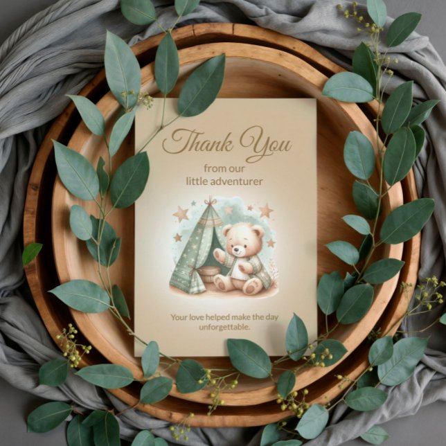 Cartão De Agradecimento Pequeno Adventurante Russo Urso Urso de Teddy (Thank you from our little adventurer teddy bear baby shower thank you card)