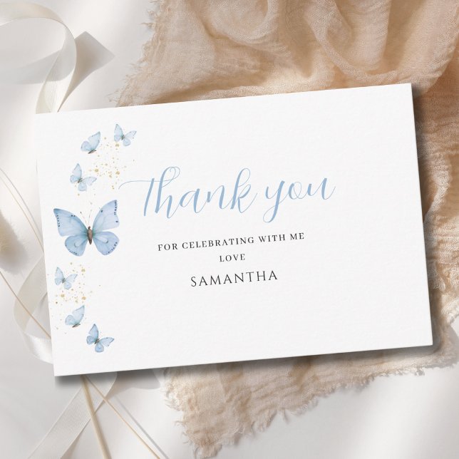 Cartão De Agradecimento Pequeno Chá de fraldas Blue Boy da Borboleta (Criador carregado)