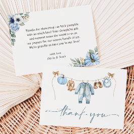Cartão De Agradecimento Pequeno Chá de fraldas de Abóbora Azul Floral