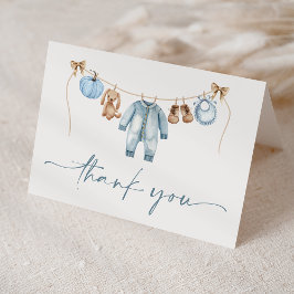 Cartão De Agradecimento Pequeno Chá de fraldas de Abóbora Azul Floral