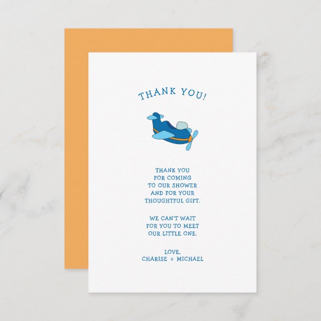 Cartão De Agradecimento Pequeno chá de fraldas de avião, obrigado. (Frente/Verso)