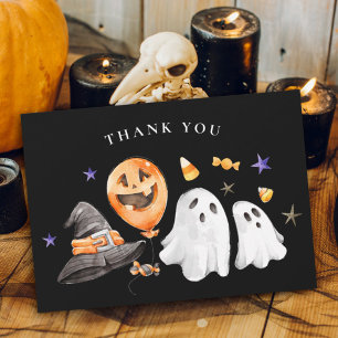 Cartão De Agradecimento Pequeno Chá de fraldas de Boo Halloween Preto