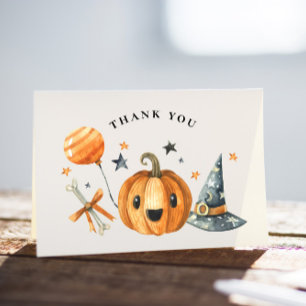 Cartão De Agradecimento Pequeno Chá de fraldas de Boo Pumpkin Halloween