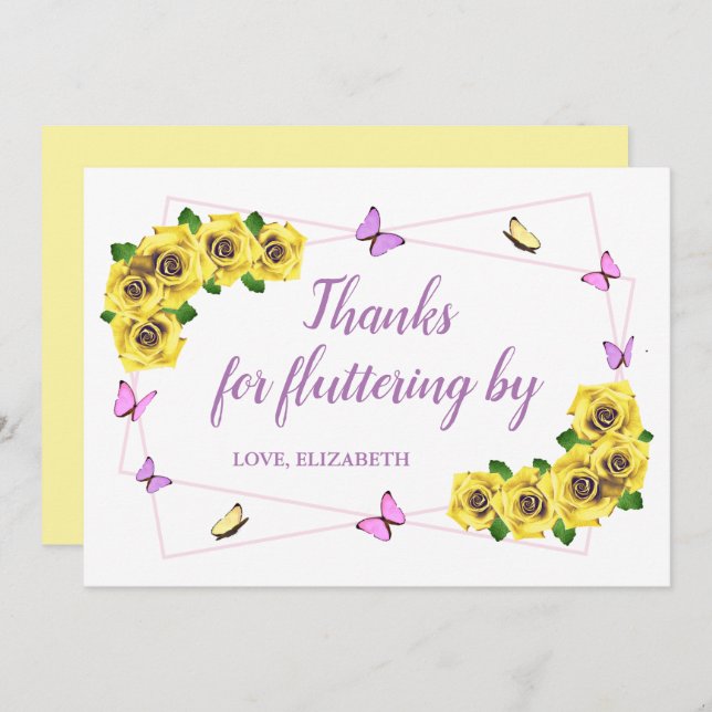 Cartão De Agradecimento Pequeno Chá de fraldas de borboleta (Frente/Verso)