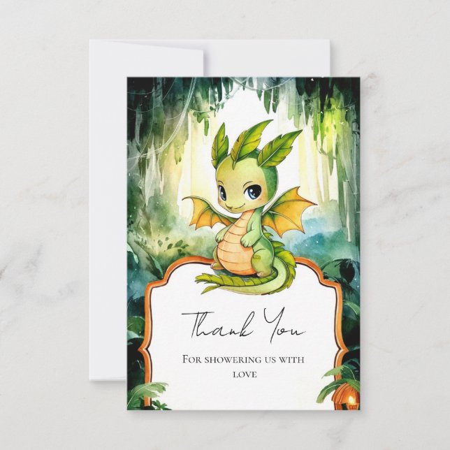 Cartão De Agradecimento Pequeno Chá de fraldas de Dragão Encantado (Frente)