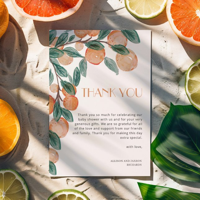 Cartão De Agradecimento Pequeno Chá de fraldas de Folha Verde de Citros (Criador carregado)