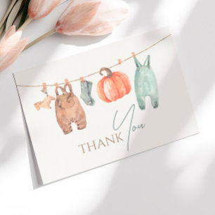 Cartão De Agradecimento Pequeno Chá de fraldas de Pumpkin Fall Clothes Boy