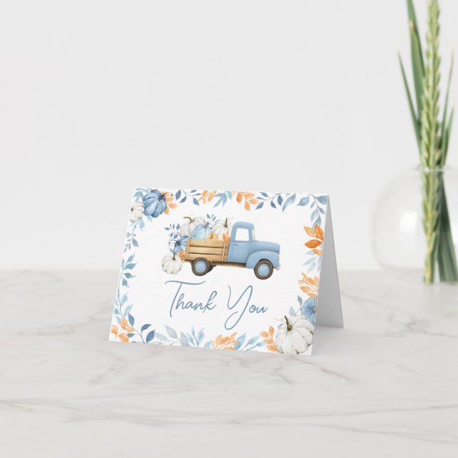 Cartão De Agradecimento Pequeno Chá de fraldas de Queda de Caminhão Azul (Frente)