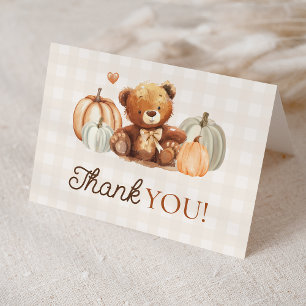 Cartão De Agradecimento Pequeno Chá de fraldas de Queda do Urso de Pumpkin