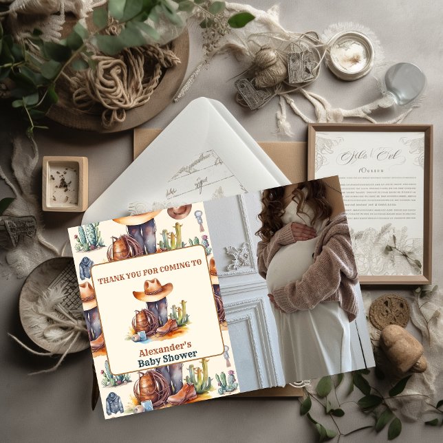 Cartão De Agradecimento Pequeno Chá de fraldas de Rodeio Ocidental Moderno (Criador carregado)